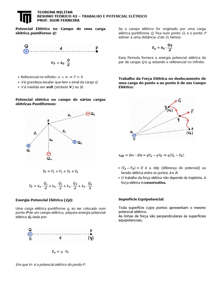 Trabalho e Potencial Elétrico Explicados | PDF | Eletricidade | Voltagem