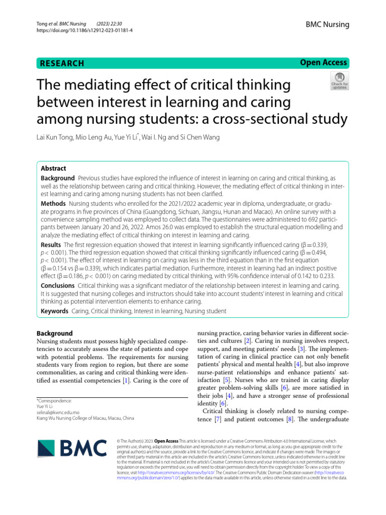 The Mediating Effect of Critical Thinking Between Interest in Learning ...