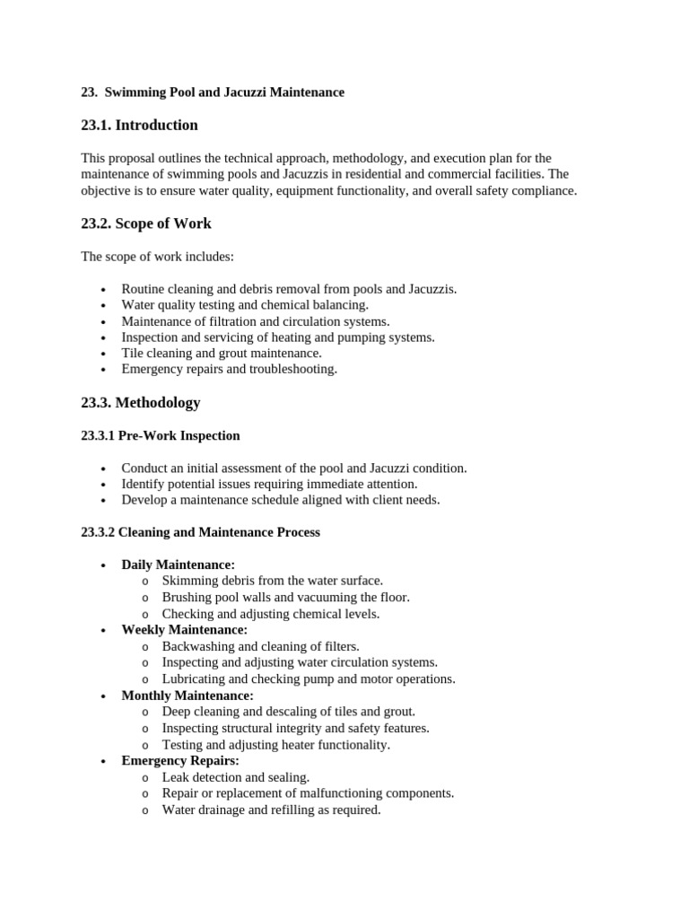 Swimming Pool Maintenance Proposal | PDF | Swimming Pool