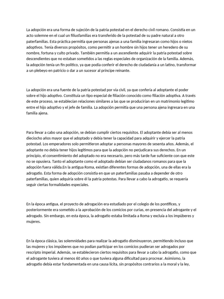 Adopción y Patria Potestad en Roma | PDF | Parentesco | Adopción
