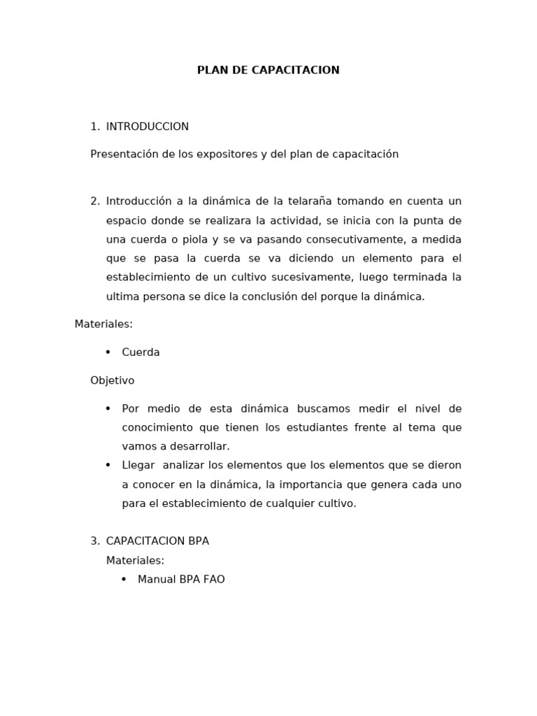 Plan de Capacitacion | PDF