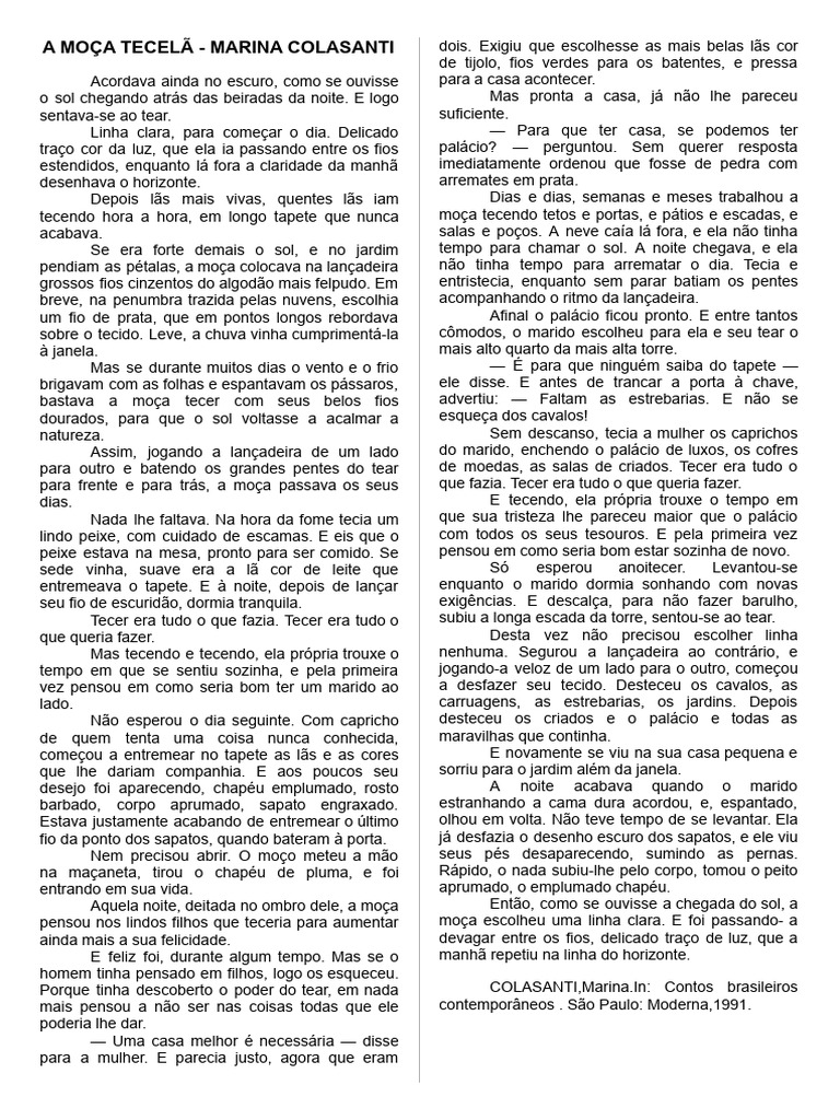 A Moça Tecelã: Conto Completo | PDF | Tear | Tecelagem