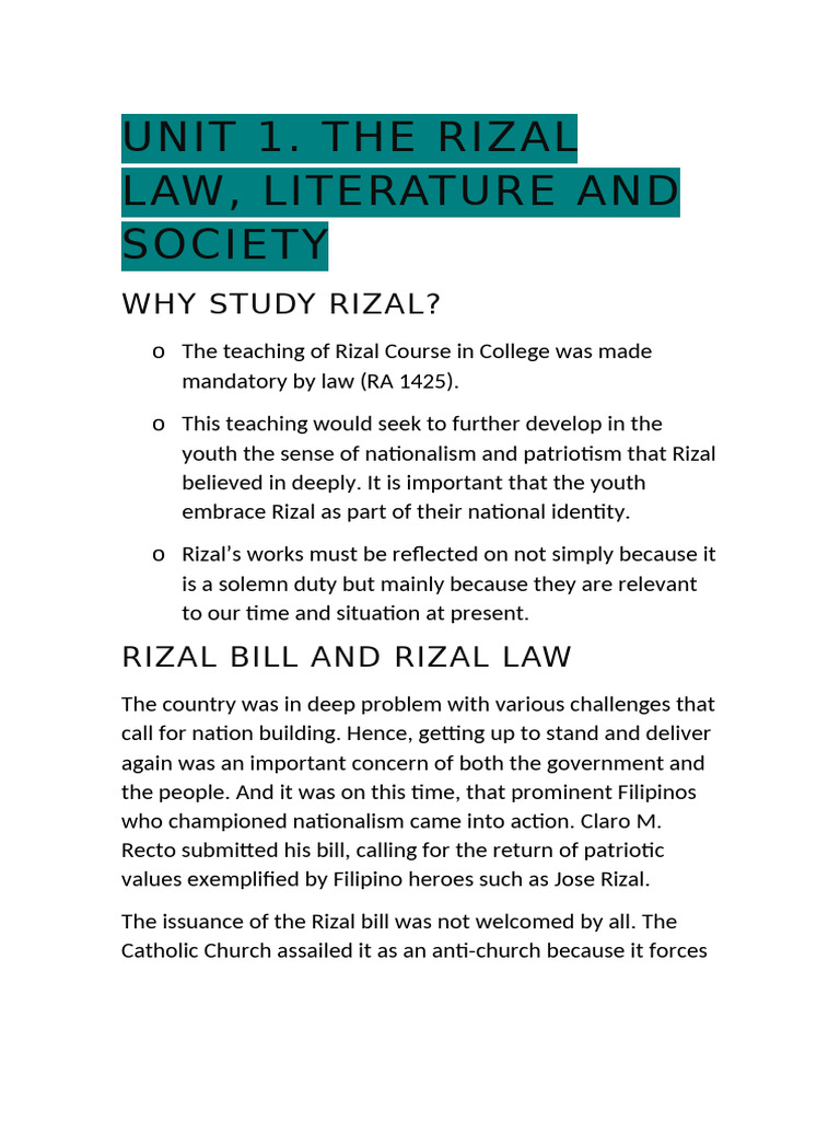 Rizal Unit 1 | PDF