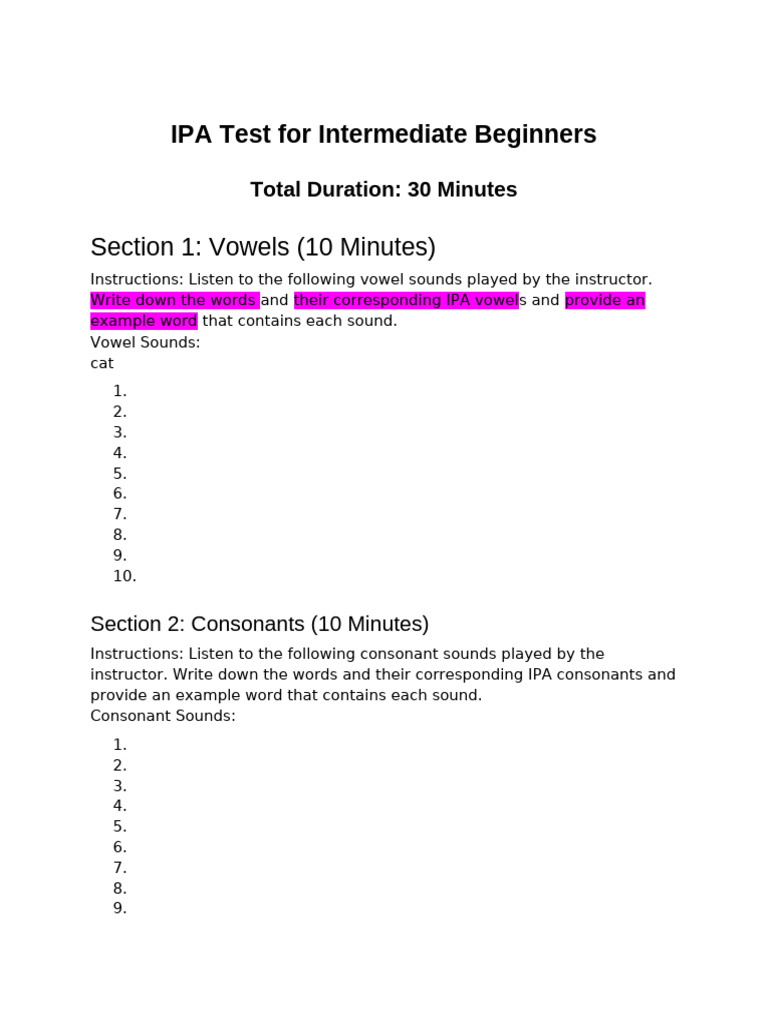 IPA Test for Intermediate Learners | PDF
