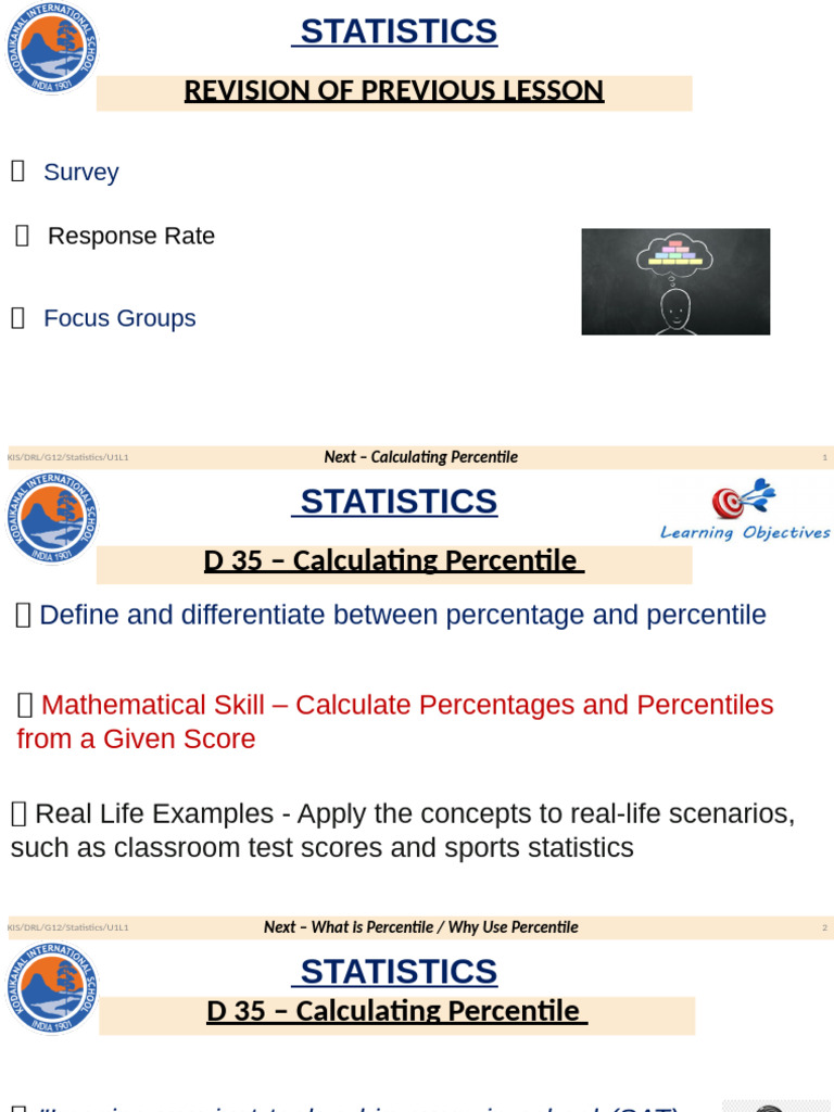 S2D1 U8L10 Percentile Calculation | PDF | Percentile | Statistics