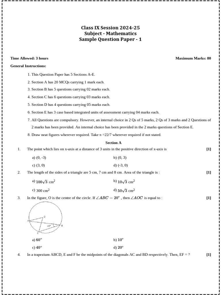 Year Nine Maths Sample Paper | PDF | Area | Perpendicular