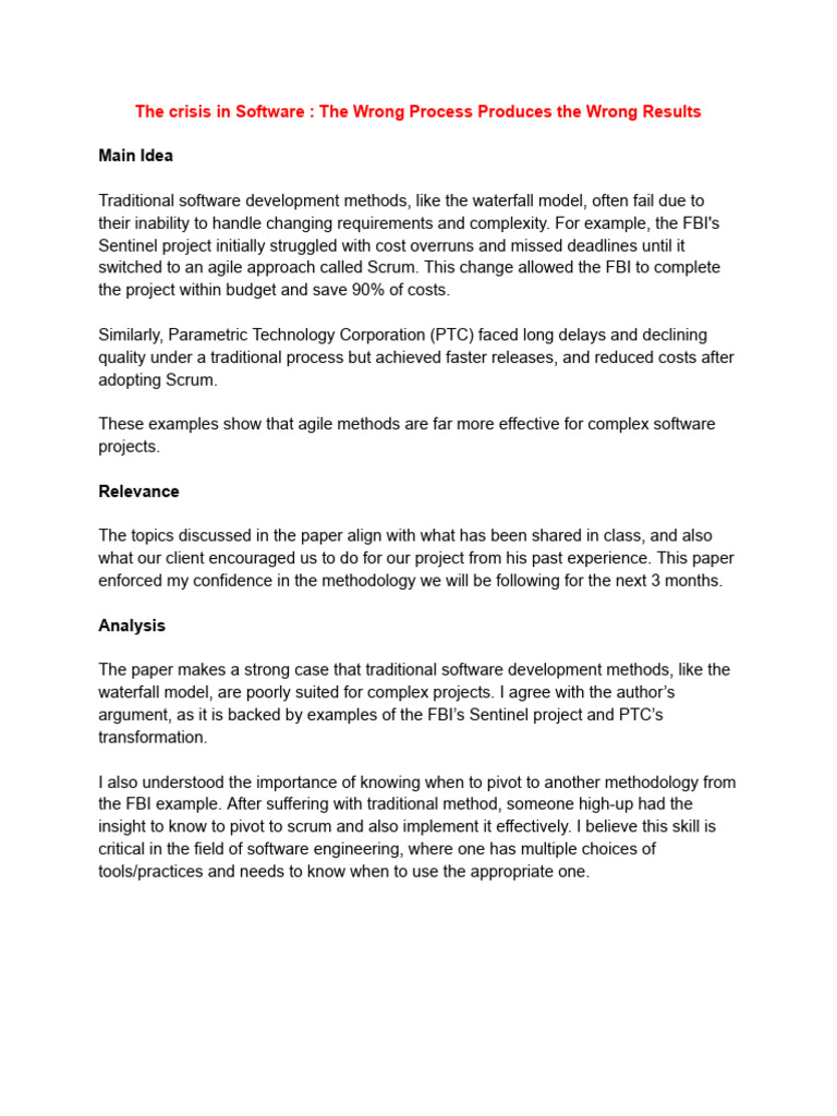Reading 1 - The Crisis in Software | PDF