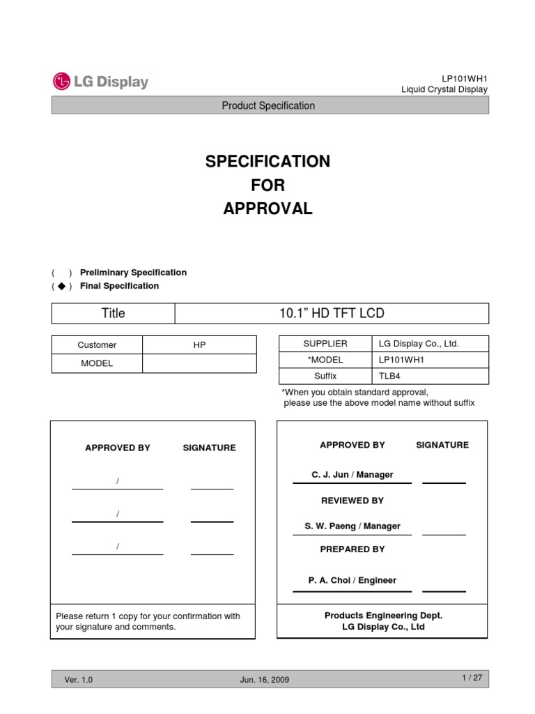 Specification FOR Approval: 10.1