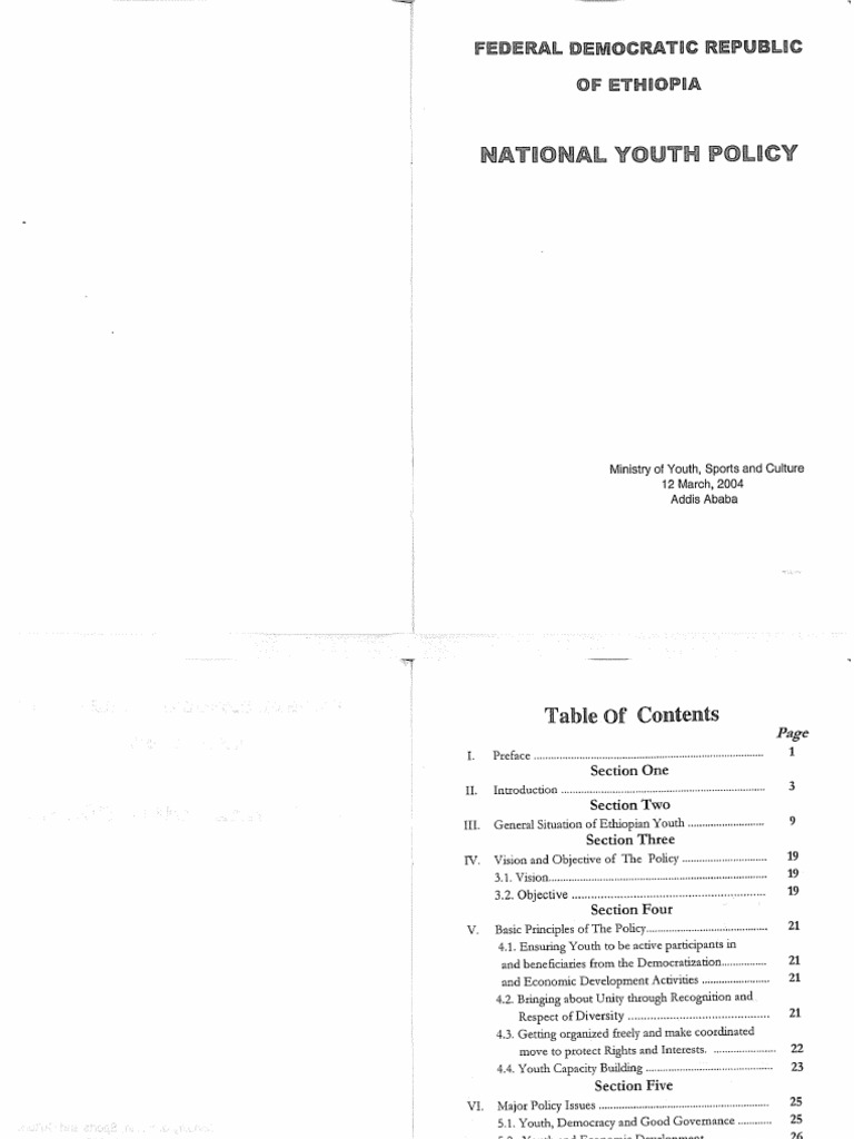 Ethiopia 2004 National Youth Policy | PDF