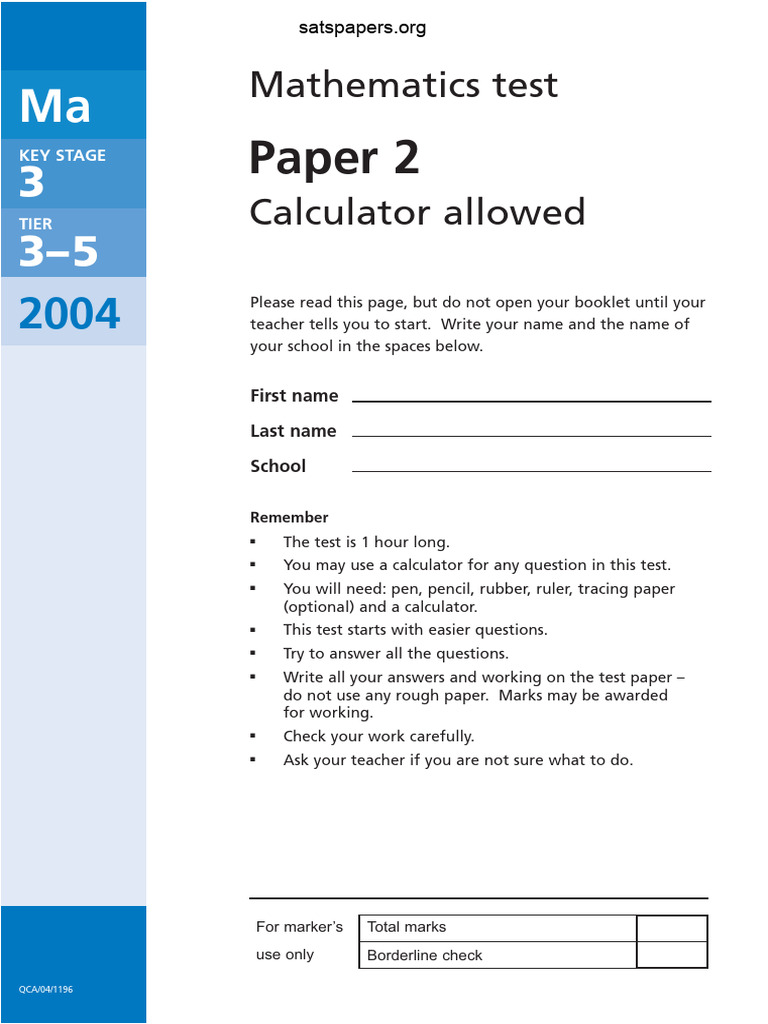 KS3 Mathematics Test Paper 2 | PDF | Triangle | Elementary Geometry
