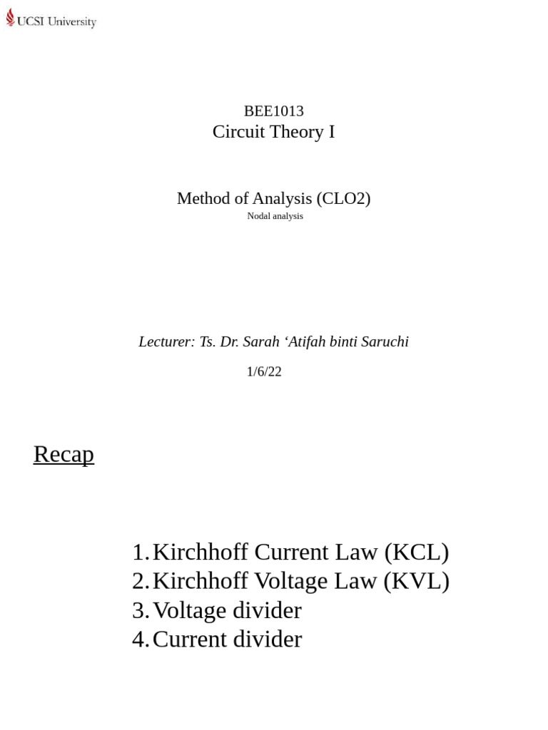 Nodal Analysis in Circuit Theory | PDF | Voltage | Electronics