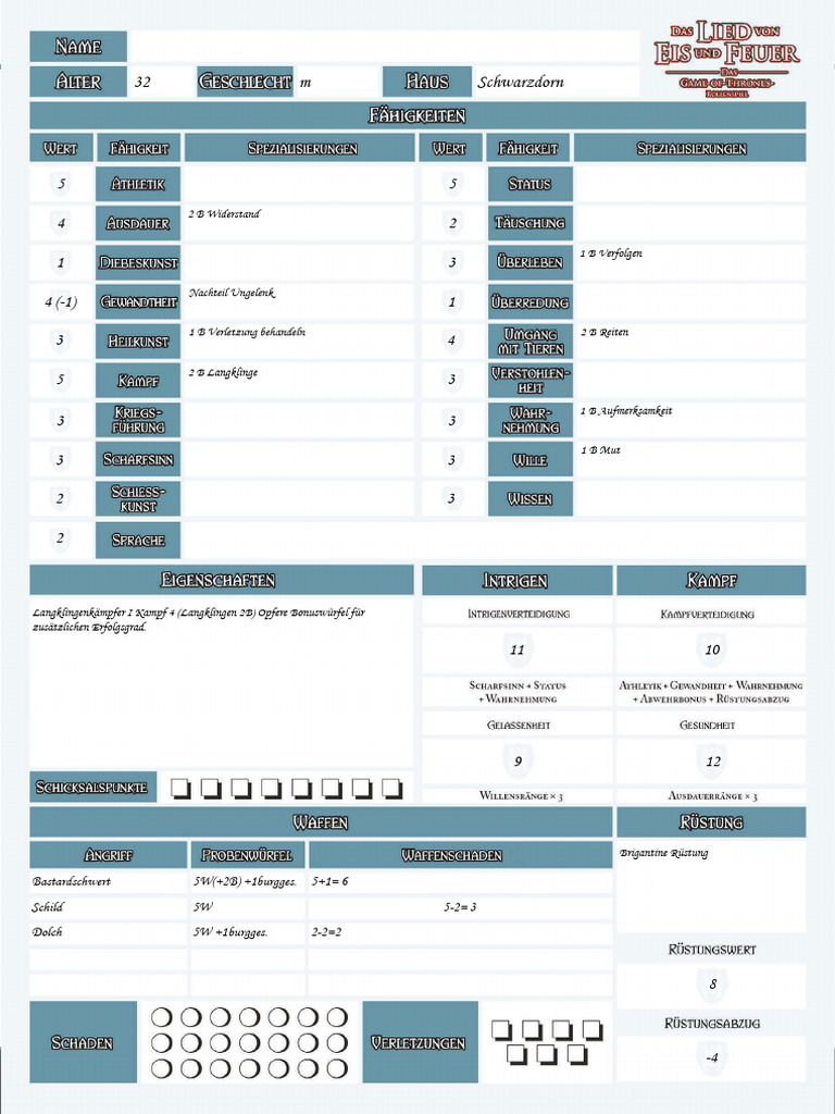 Blanko GoT Bogen PDF Beschreibbar | PDF