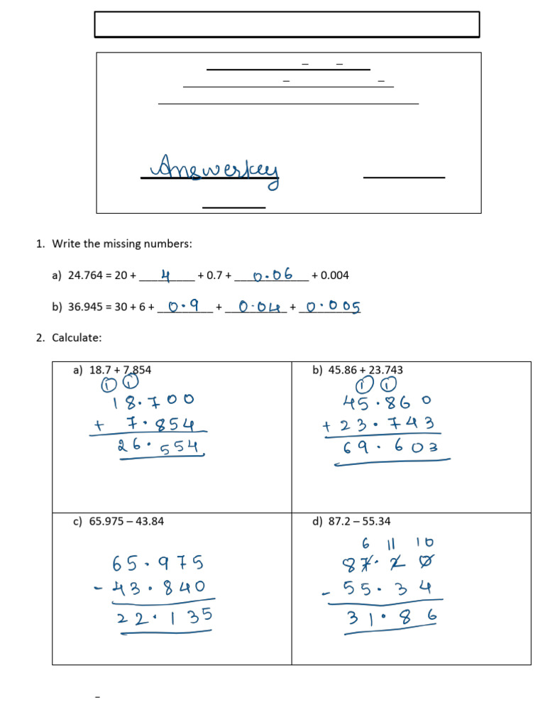 Worksheet 2 Answer Key Pdf Subtraction Mathematical Notation