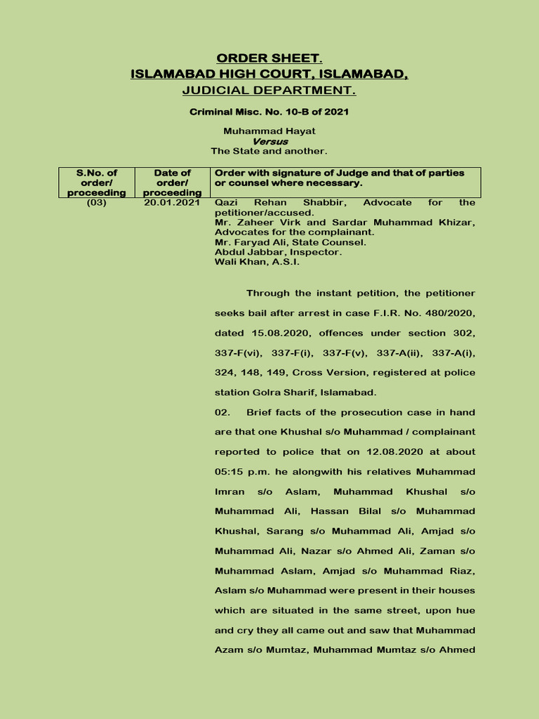 Islamabad High Court Bail Order 2021 | PDF | Bail | Public Law