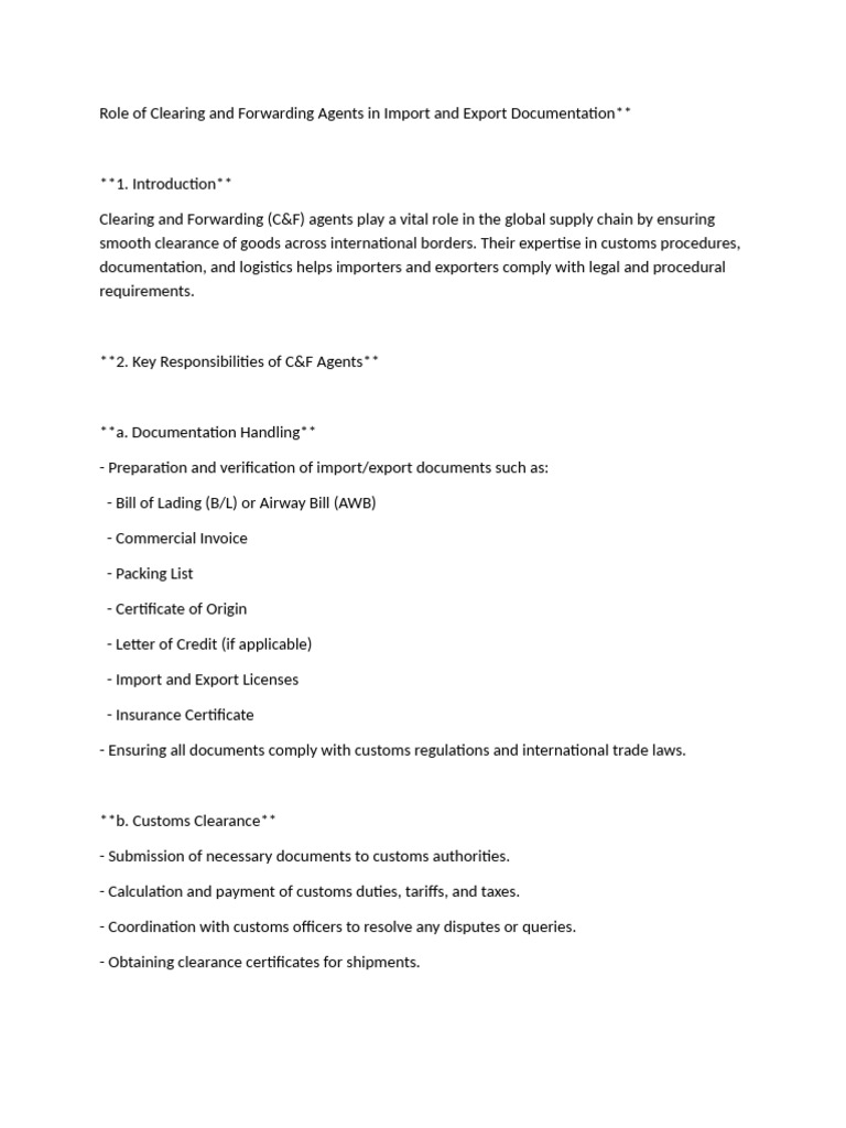 Role of C&F Agents in Trade Compliance | PDF | Customs | Cargo