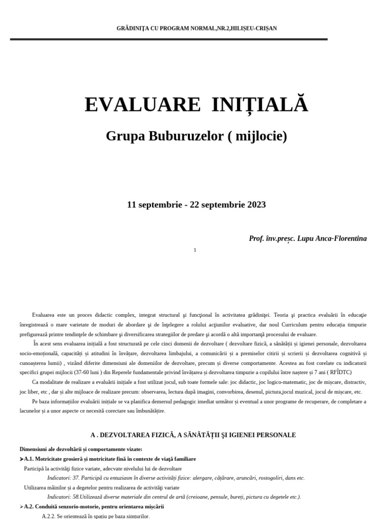 Evaluare-Initiala 2023 | PDF