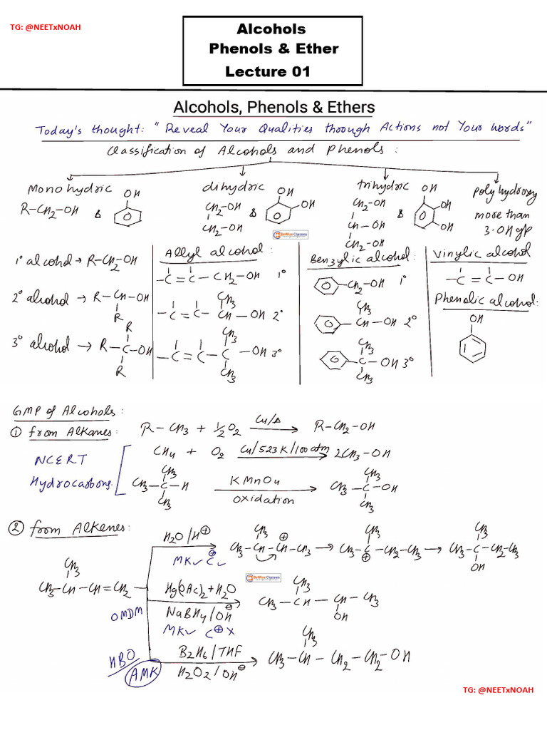 Alcohols, Phenols & Ether | PDF | Organic Compounds | Organic Chemistry