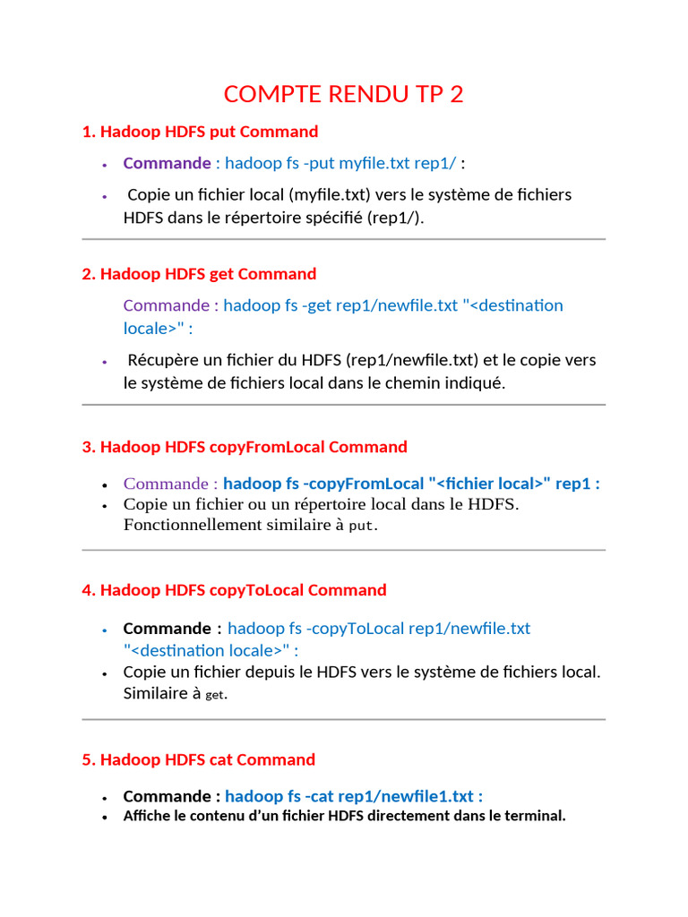Commandes essentielles HDFS Hadoop | PDF | Fichier texte | Fichier ...
