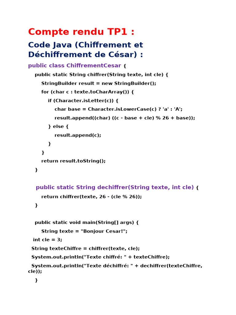 Chiffrement César et DES en Java/Python | PDF | Cryptage | Technique du ...