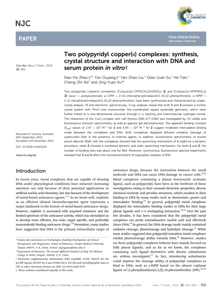 Copper(II) Complexes: Synthesis and DNA Interaction | PDF | Agarose Gel ...