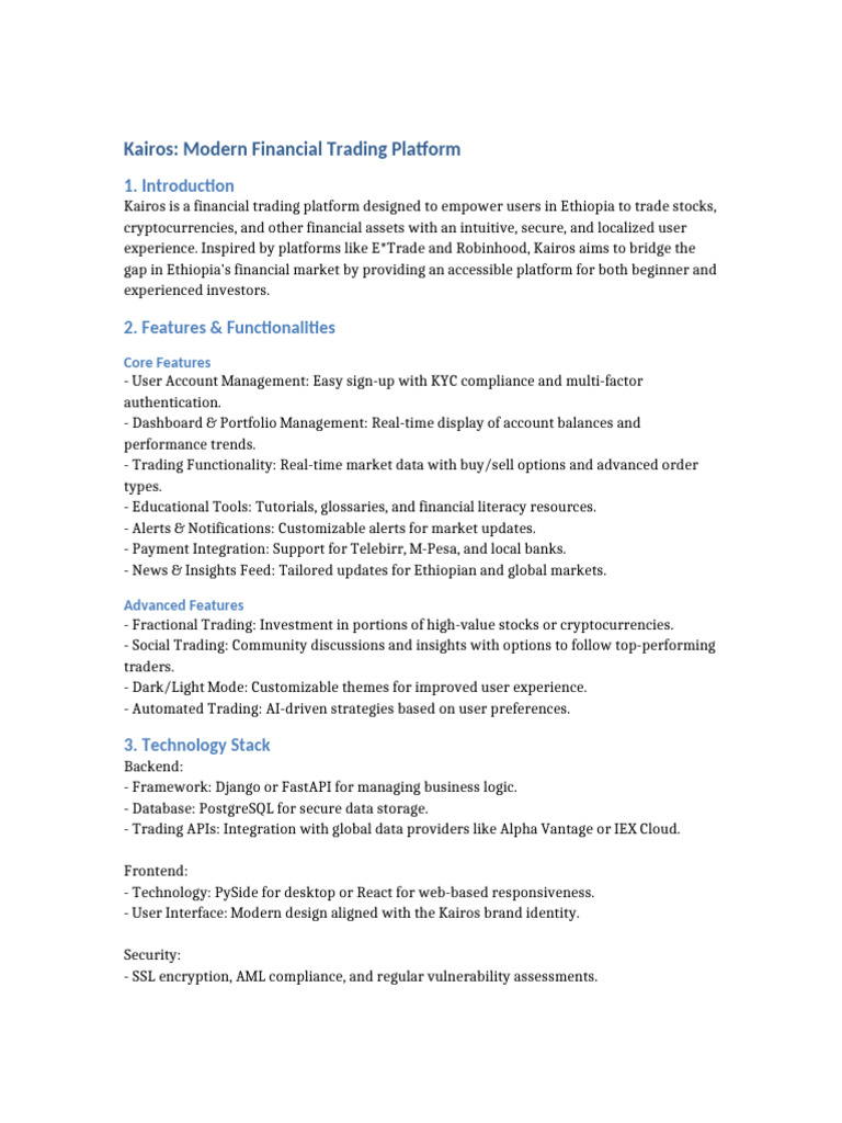 Kairos Trading Platform Document | PDF | Web Development | Computing
