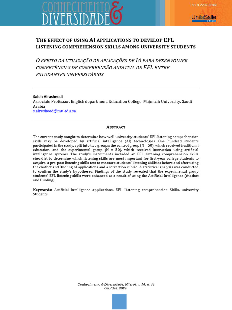 AI Impact on EFL Listening Skills | PDF | Artificial Intelligence ...