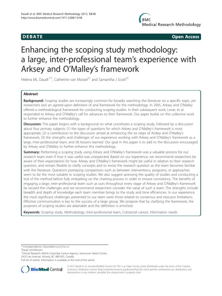 Enhancing Arksey and O'Malley's Framework | PDF | Methodology | Cancer