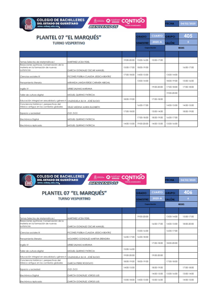 Horario de Clases Cuarto Grado 2025-A | PDF