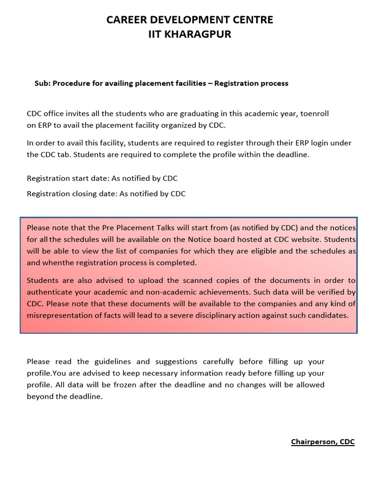 Placement Registration Guidelines for Students | PDF