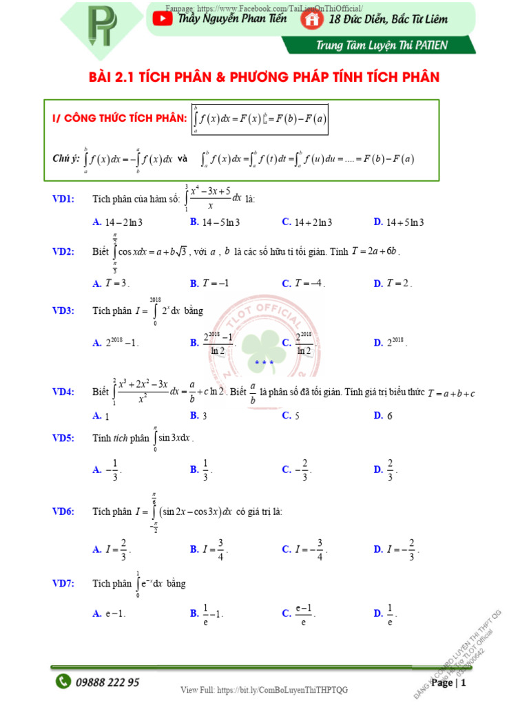 Bai 21 Tich Phan Va Cac Phuong Phap Tinh Tich Phan A6640a6a 89da | PDF
