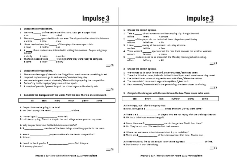 Unit 8 Grammar Short Test 2 A+B | PDF
