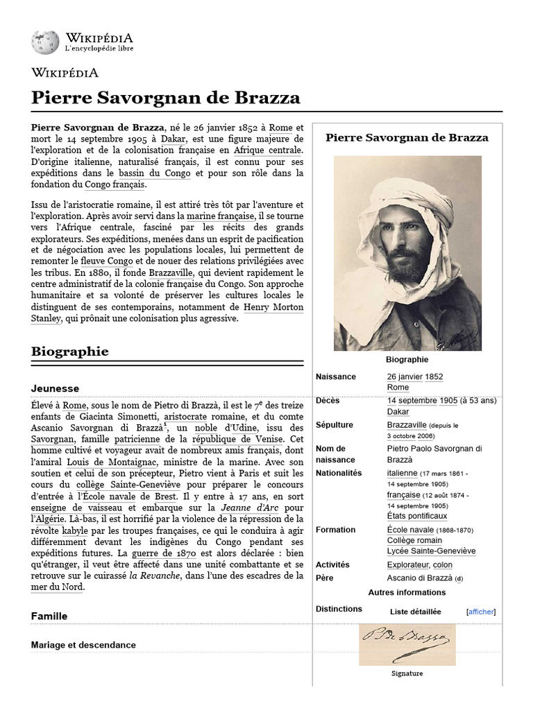 Pierre Savorgnan de Brazza : Biographie | PDF