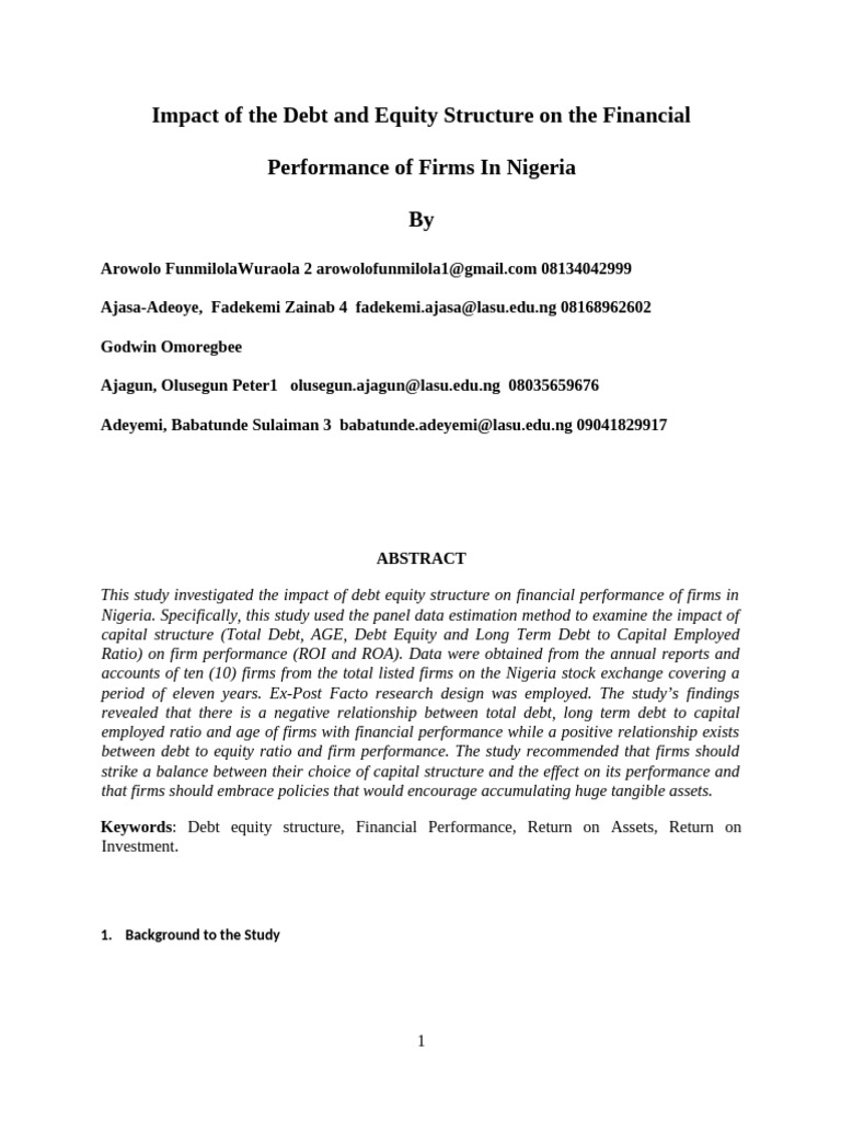 Debt-Equity Impact on Nigerian Firms | PDF | Capital Structure ...
