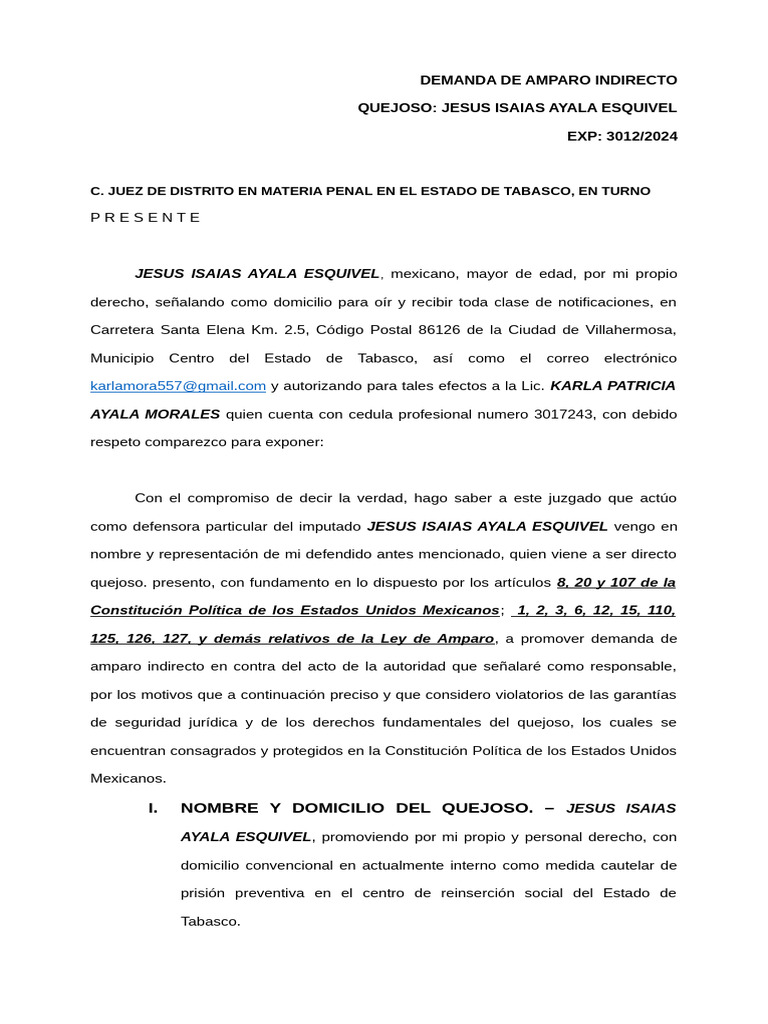 Demanda de Amparo Indirecto | PDF | Violación | Debido al proceso