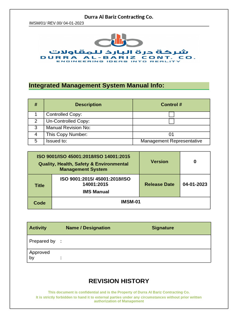 Durra Al Bariz IMS Manual Overview | PDF | Risk | Risk Assessment