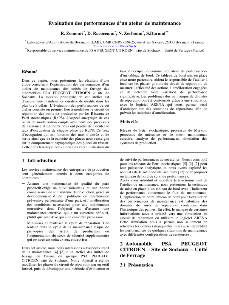 Optimisation des performances de maintenance | PDF