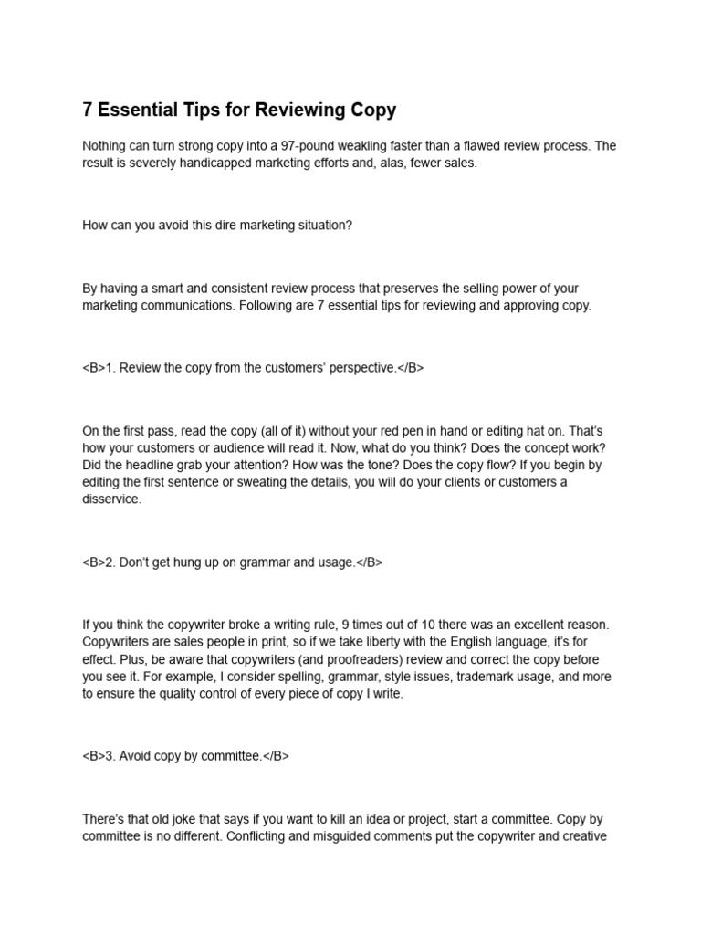 Essential Copy Review Tips for Success | PDF | Copywriting | Communication