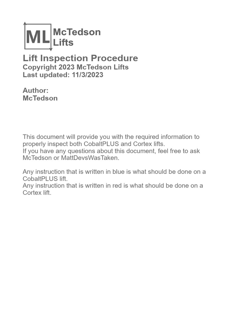 Lift Inspection Procedure Guide | PDF | Elevator