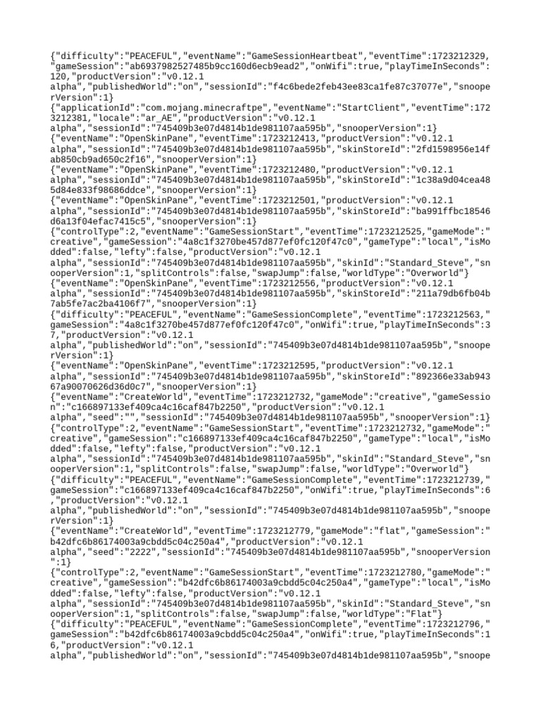 Minecraft Game Session Events Log | PDF