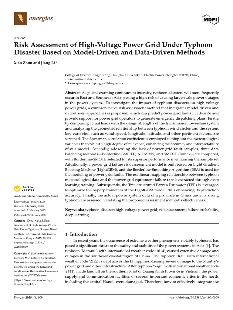 Risk Assessment of High-Voltage Power Grid Under Typhoon Disaster Based ...