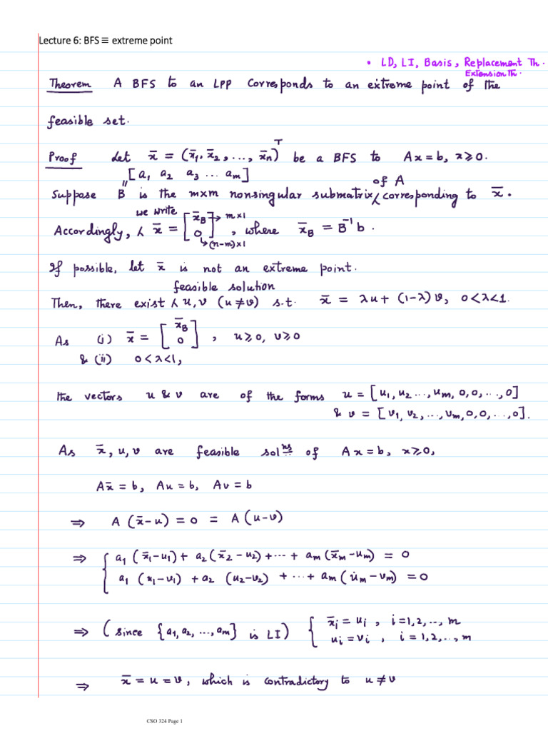 Lecture 6: BFS Extreme Point: CSO 324 Page 1 | PDF