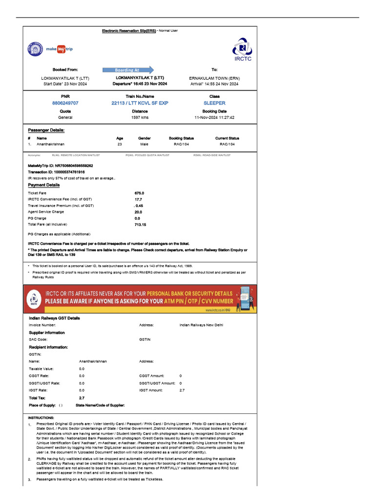 Rail NR7506804598559262 | PDF | Identity Document