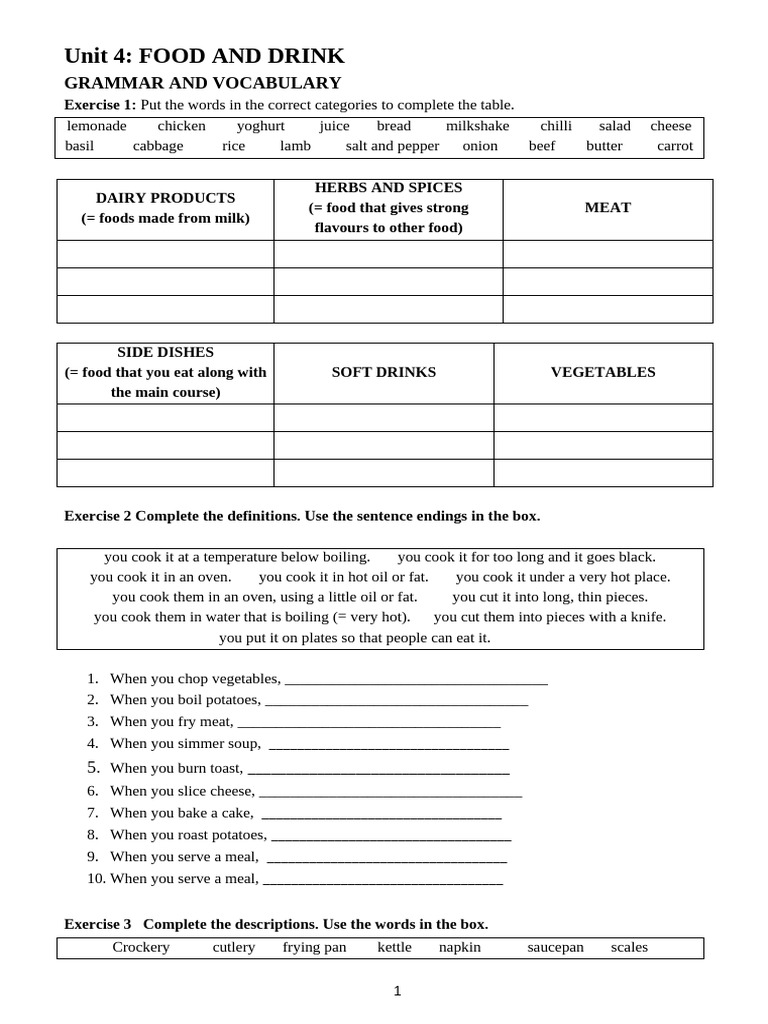 Unit 4 Grammar Vocabulary Reading In Pdf Tableware