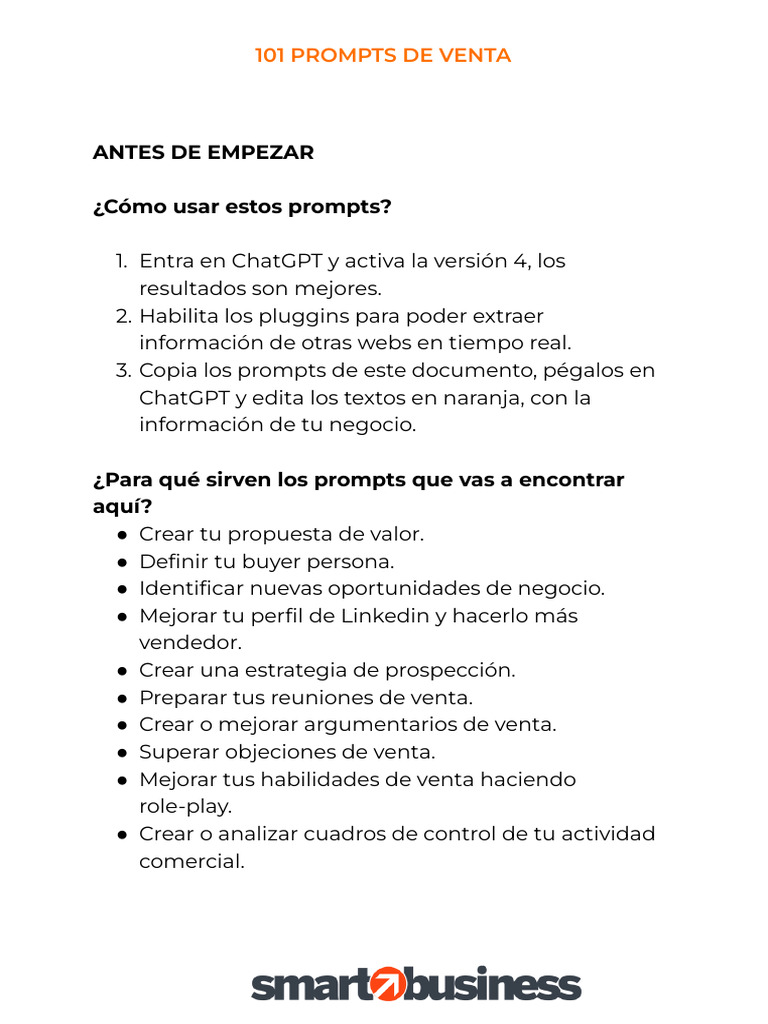 101 Prompts Efectivos para Ventas | PDF | Informática | Procesos de negocio