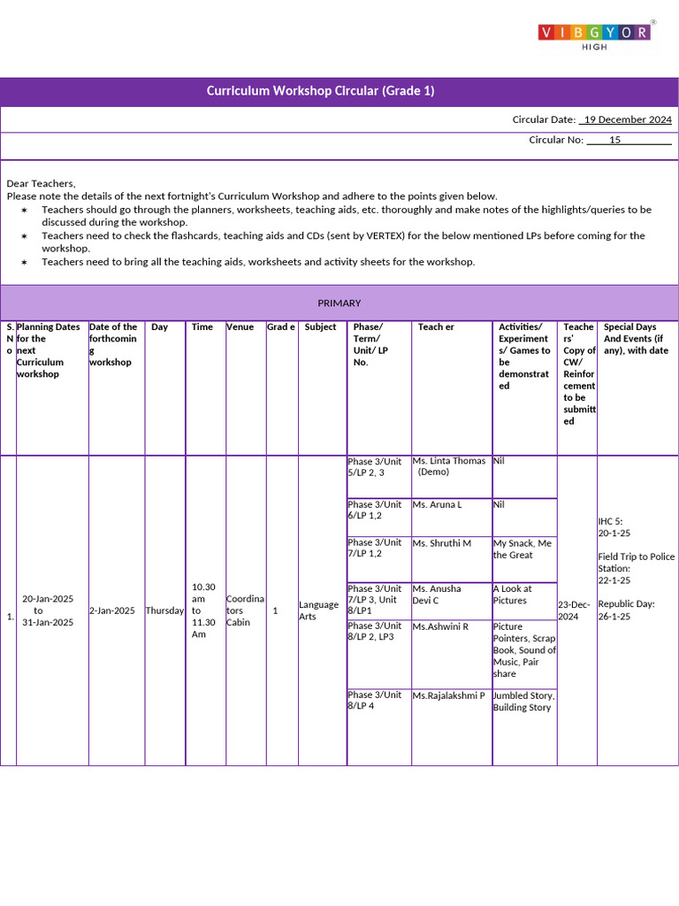 Circular 15 - 19 December 2024 | PDF | Human Communication