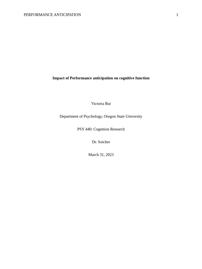 Effects of Performance Anticipation on Cognition | PDF | Anxiety ...