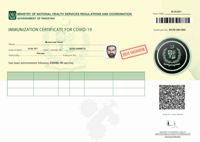 Vaccine Administration Record for Muhammad Ashraf | PDF