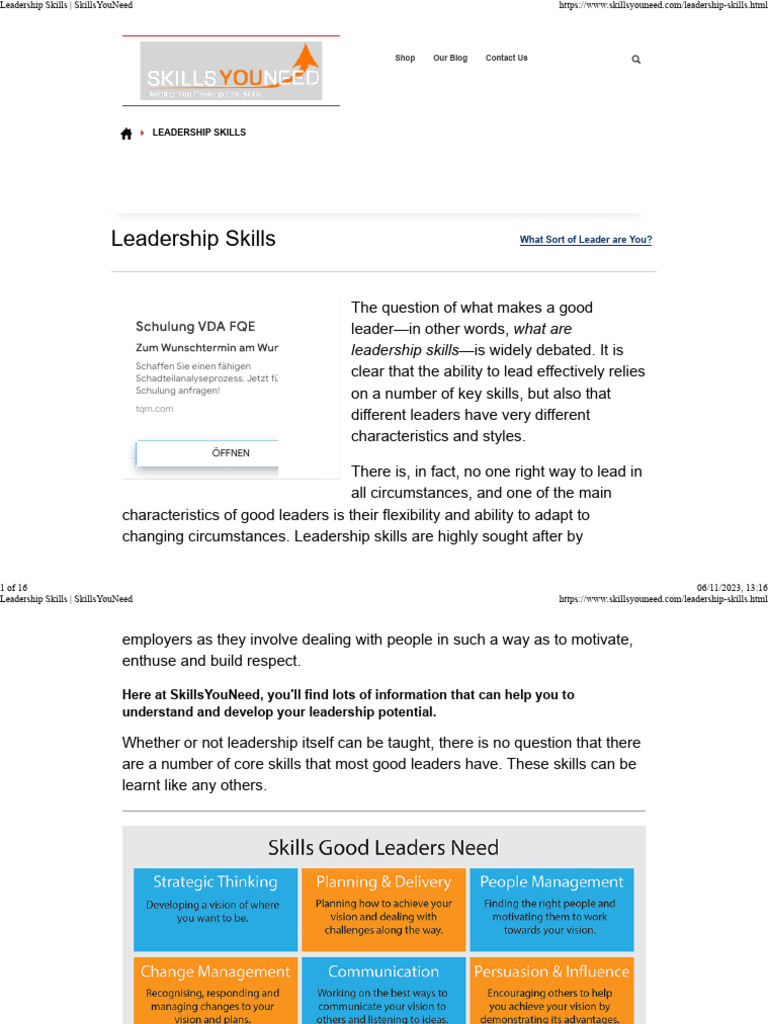 Essential Leadership Skills Overview | PDF | Leadership | Skill