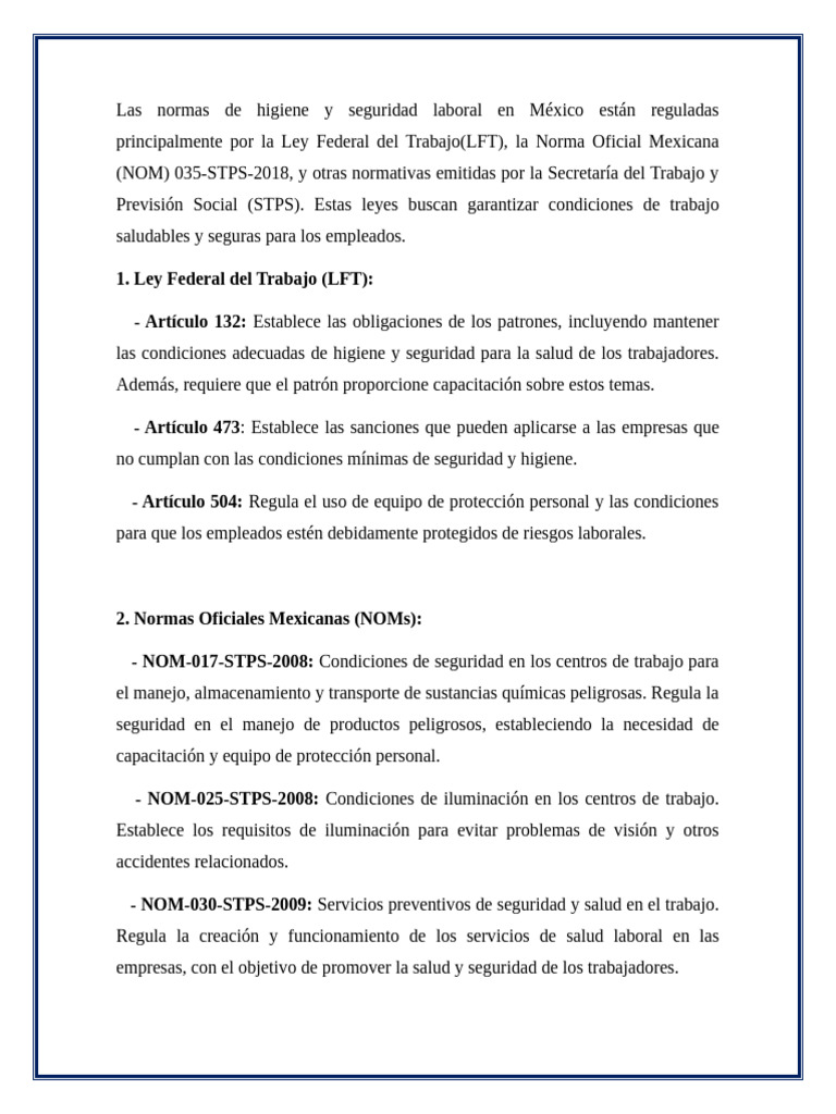 Normas de Seguridad e Higiene Laboral | PDF | Seguridad y salud ...