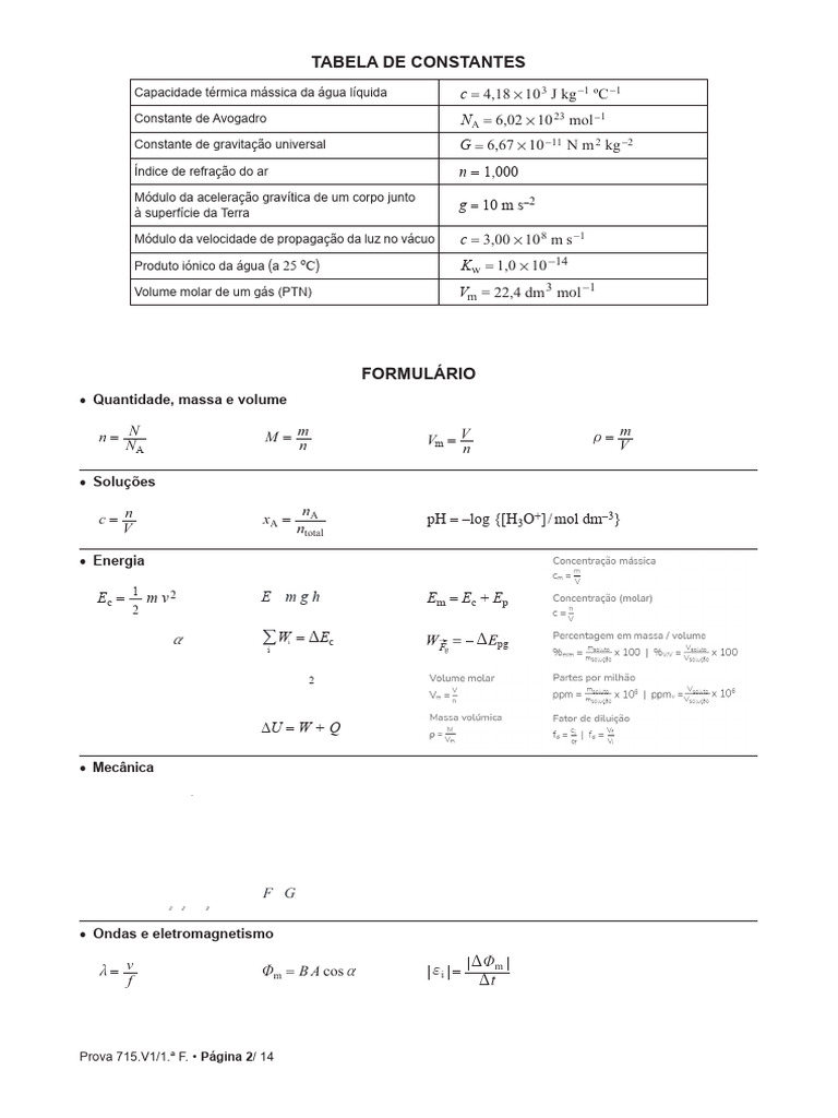 Tabelas de Constantes e Periódica FQ | PDF | Química | Compostos de carbono